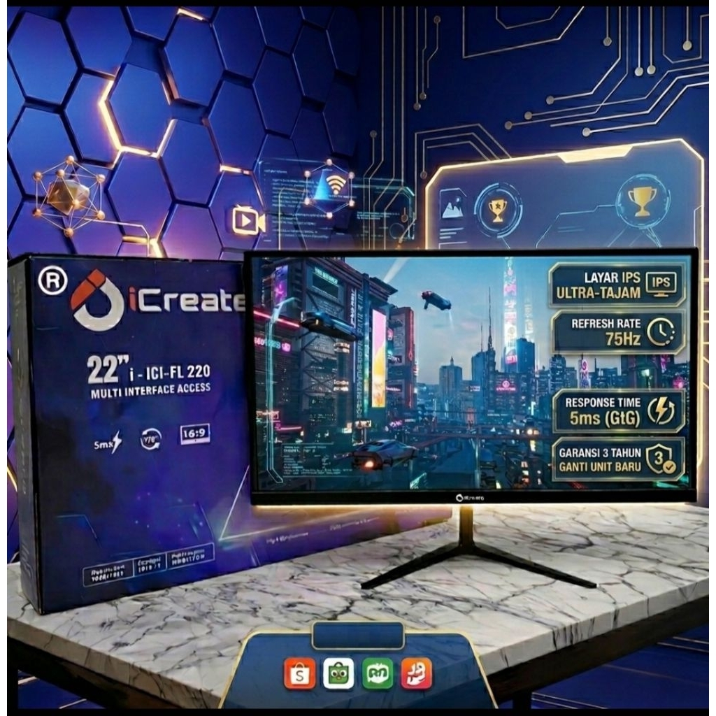 iCREAT ICI FRAMELES  LED MONITOR 22"INCH MULTIINTERFACE ACCESS
