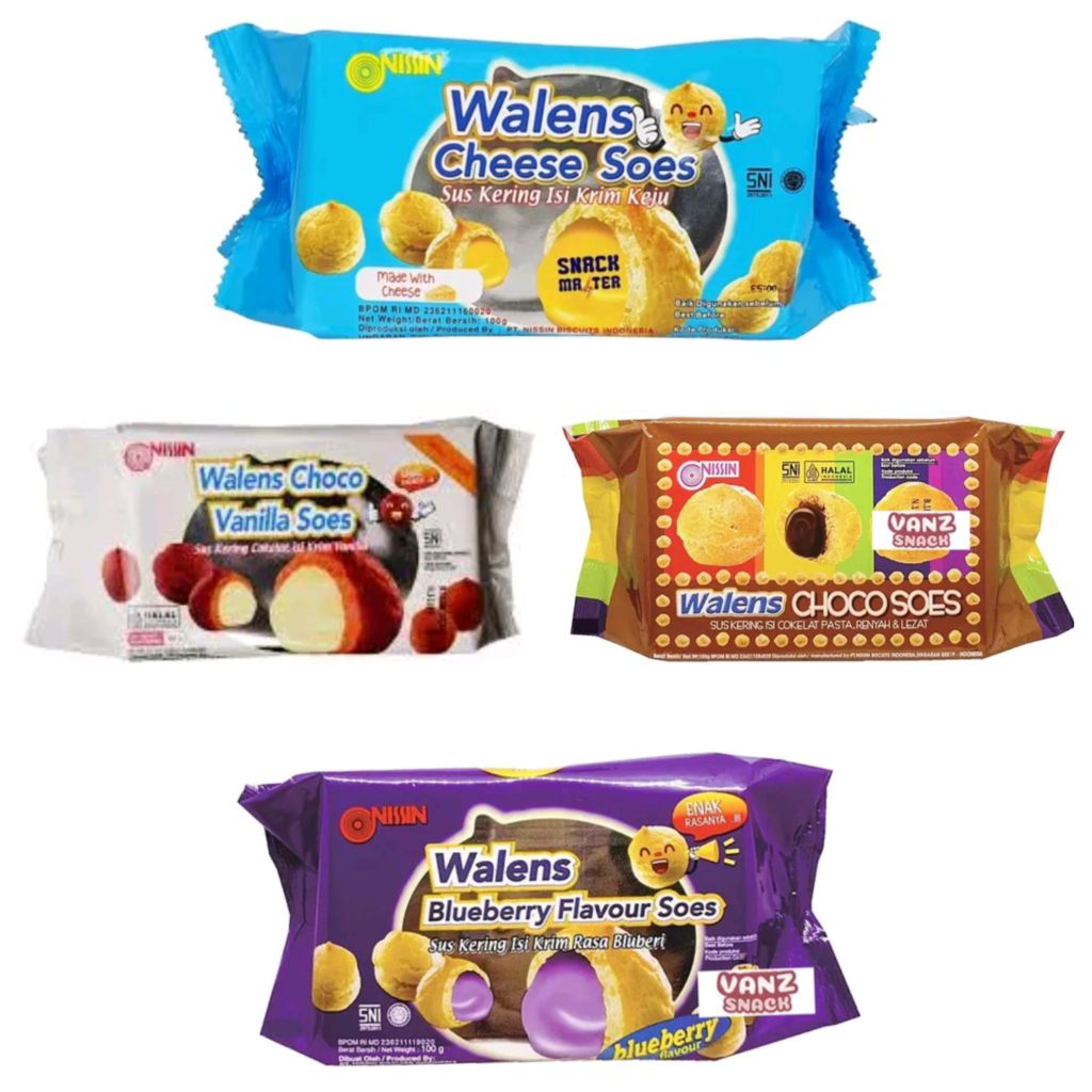 NISSIN WALENS SOES 100 GR RASA COKELAT,  BLUEBERRY, VANILA & KEJU