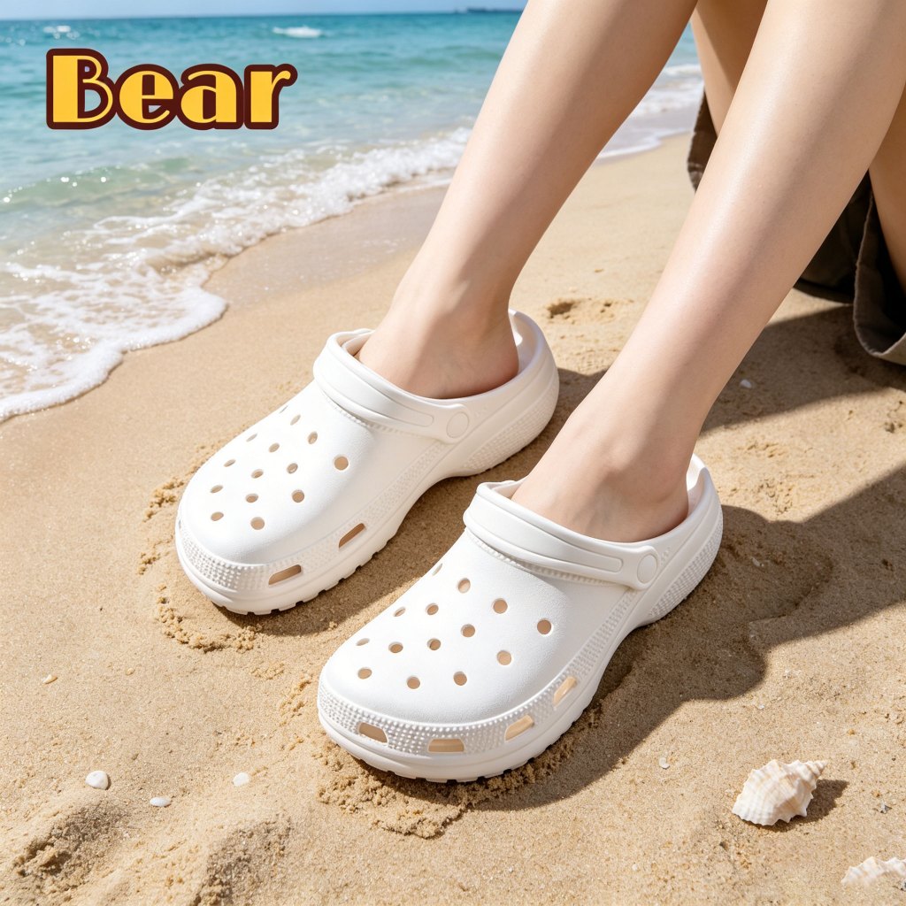hot product bear classic crocs sandal putih - sepatu santai wanita pria untuk segala aktivitas