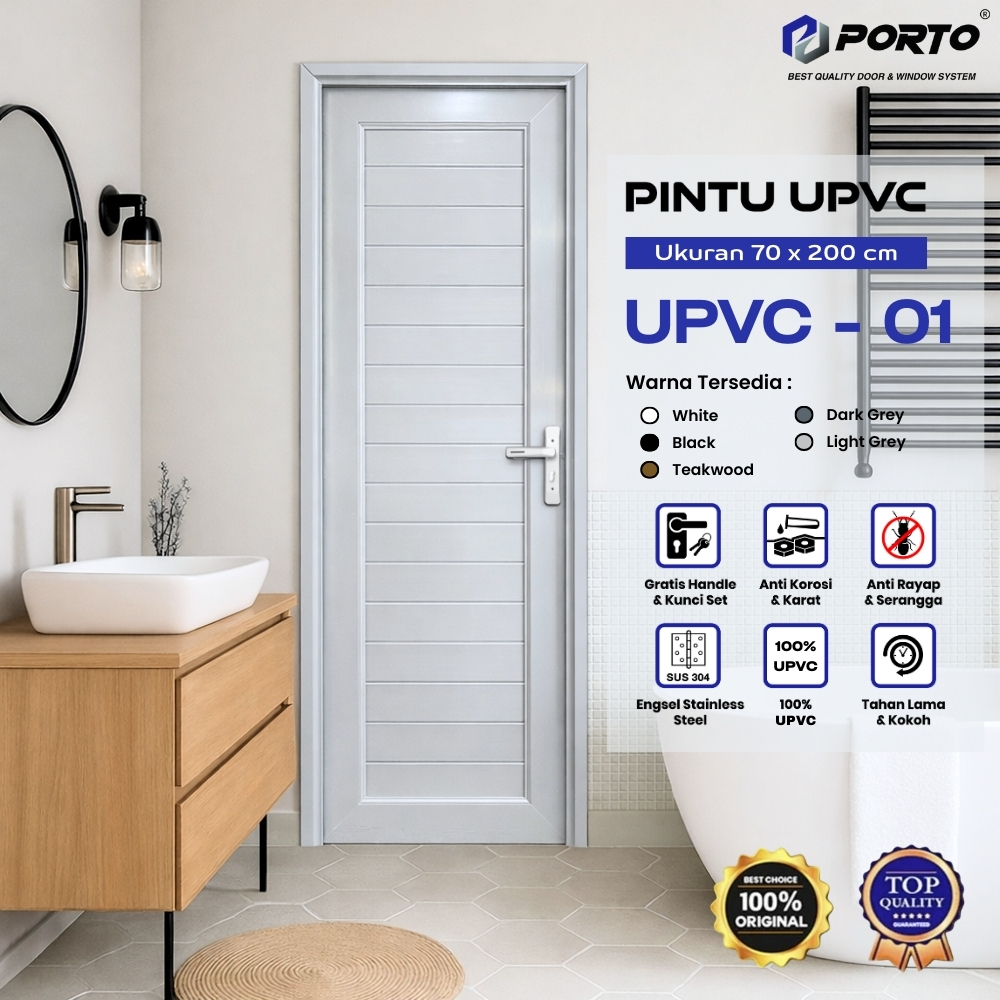 PORTO DOOR UPVC 70 x 200cm Abu Abu / Light Grey / Pintu UPVC / Pintu Kamar Mandi / Pintu Toilet