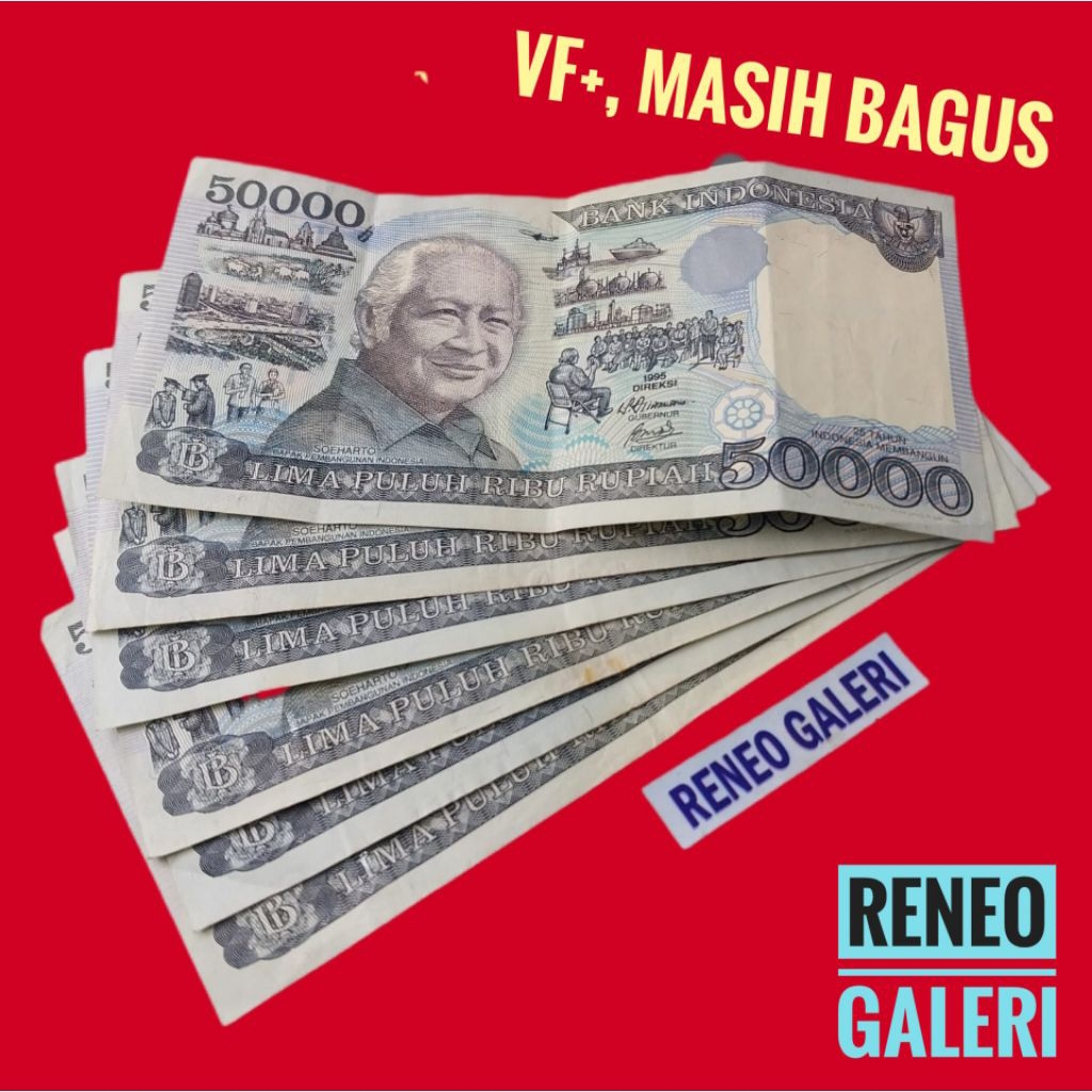 VF+ Asli 50.000 Rupiah Suharto tahun 1995 1993 Rp 50000 Presiden Soeharto uang kertas kuno Indonesia