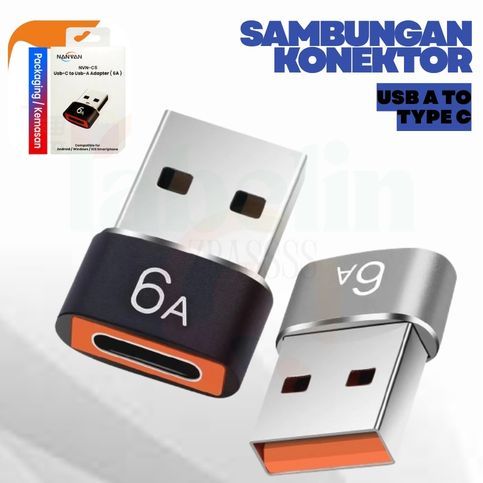 ADAPTER KEPALA SAMBUNGAN KONEKTOR CHARGER USB A TO TYPE C 6A PLUG & PLAY