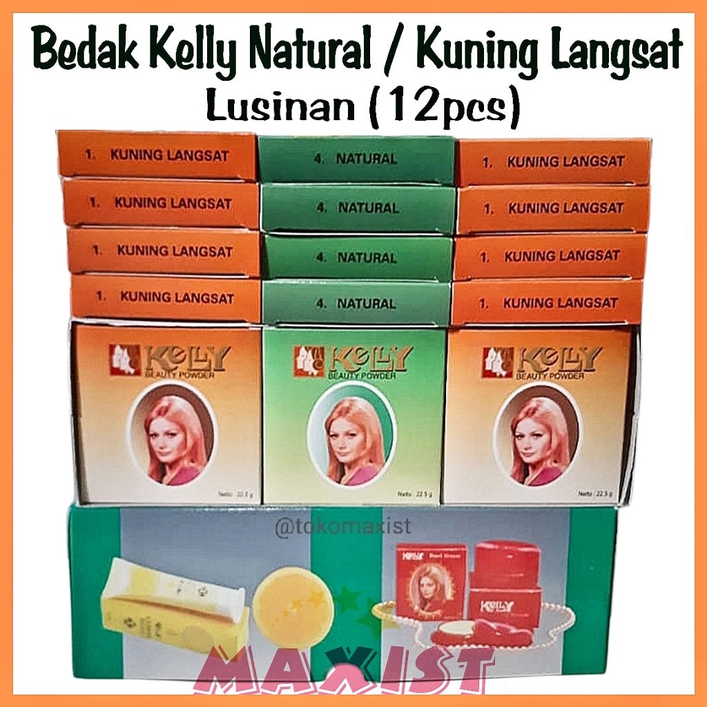 [Lusinan] Kelly Beauty Powder Kuning Langsat / Natural 1 Lusin (12pcs) Kelly Compact Powder Bedak Pa