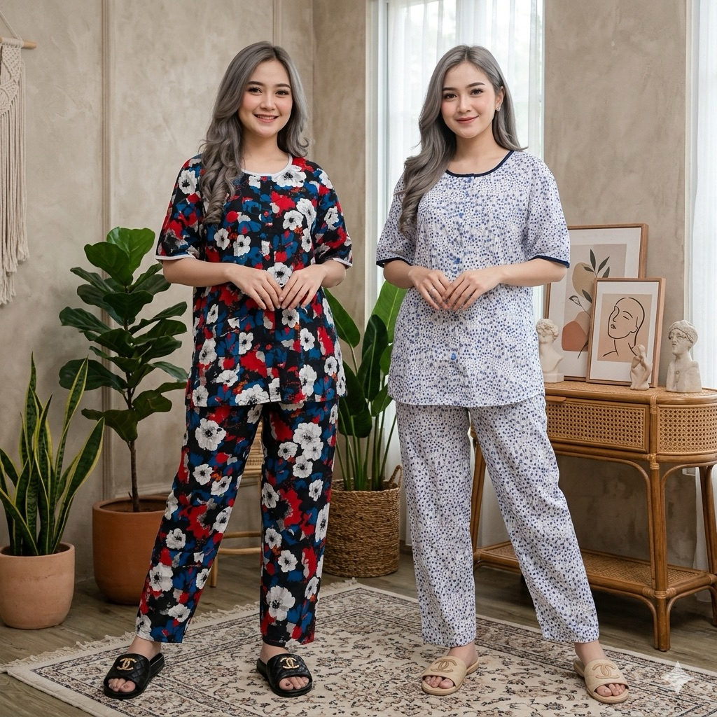 Piyama brand Hoki Sheila CP Silver Sabata Piyama brand Hoki Sheila CP Silver Katun Sabata Baju Tidur