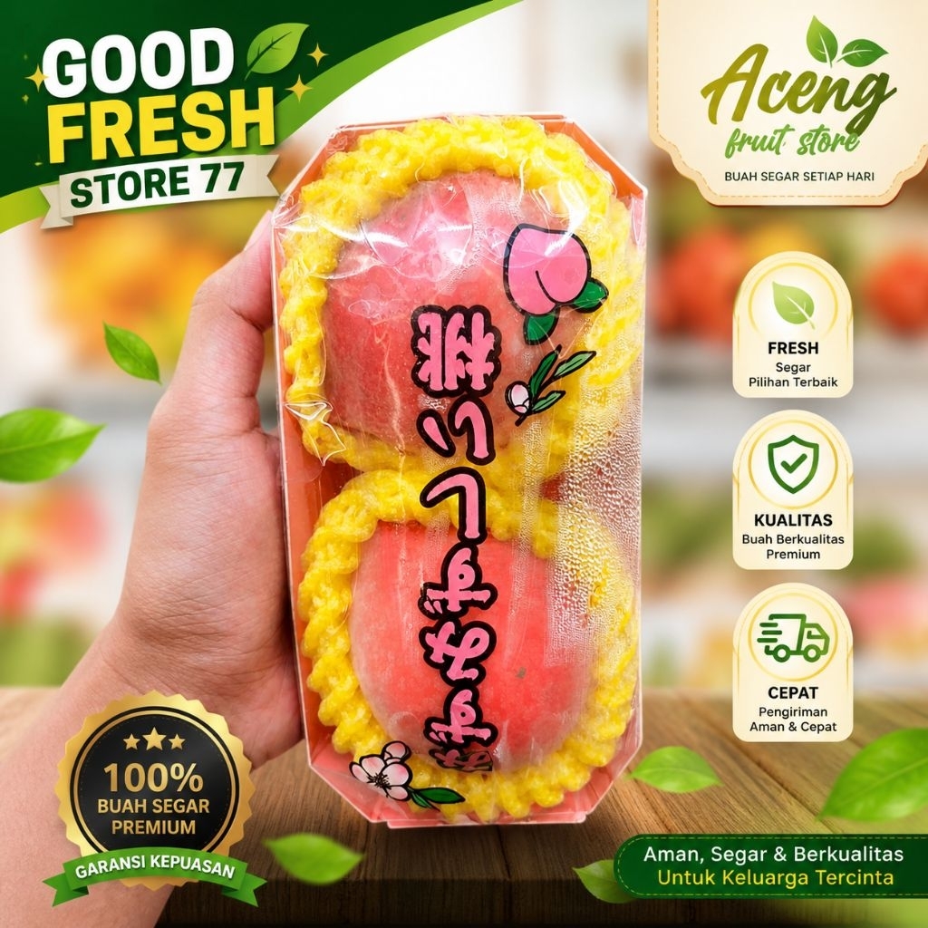 Buah peach import white Red fragrance peach manis segar jumbo  -+300 gram