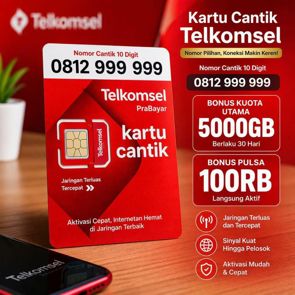 BETSSELER kartu cantik Telkomsel 10 digit bonus Kouta 5000gb &pulsa 100k