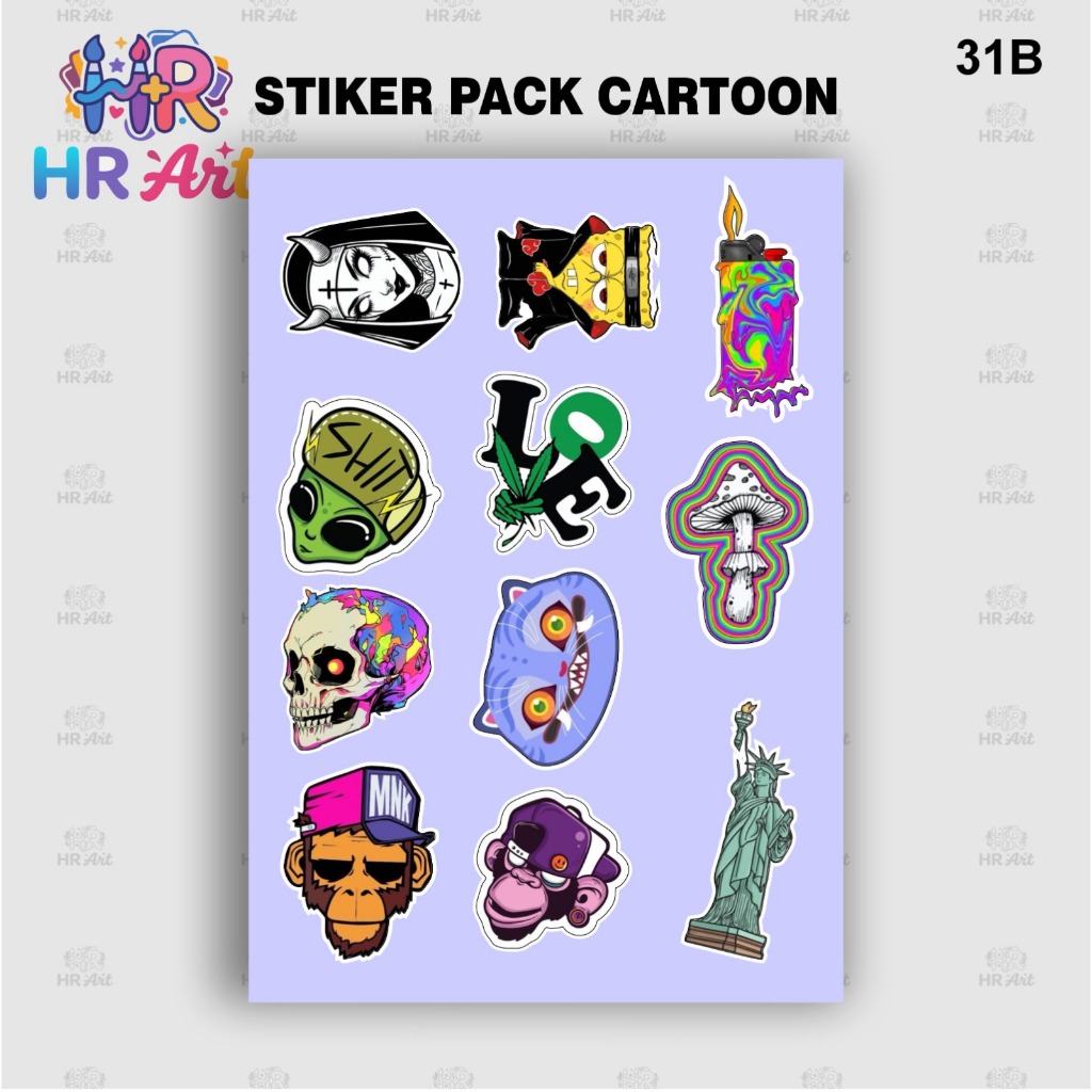 Stiker 12pcs 1 Lembar | Sticker Lucu Aesthetic | Anti Air Laptop HP