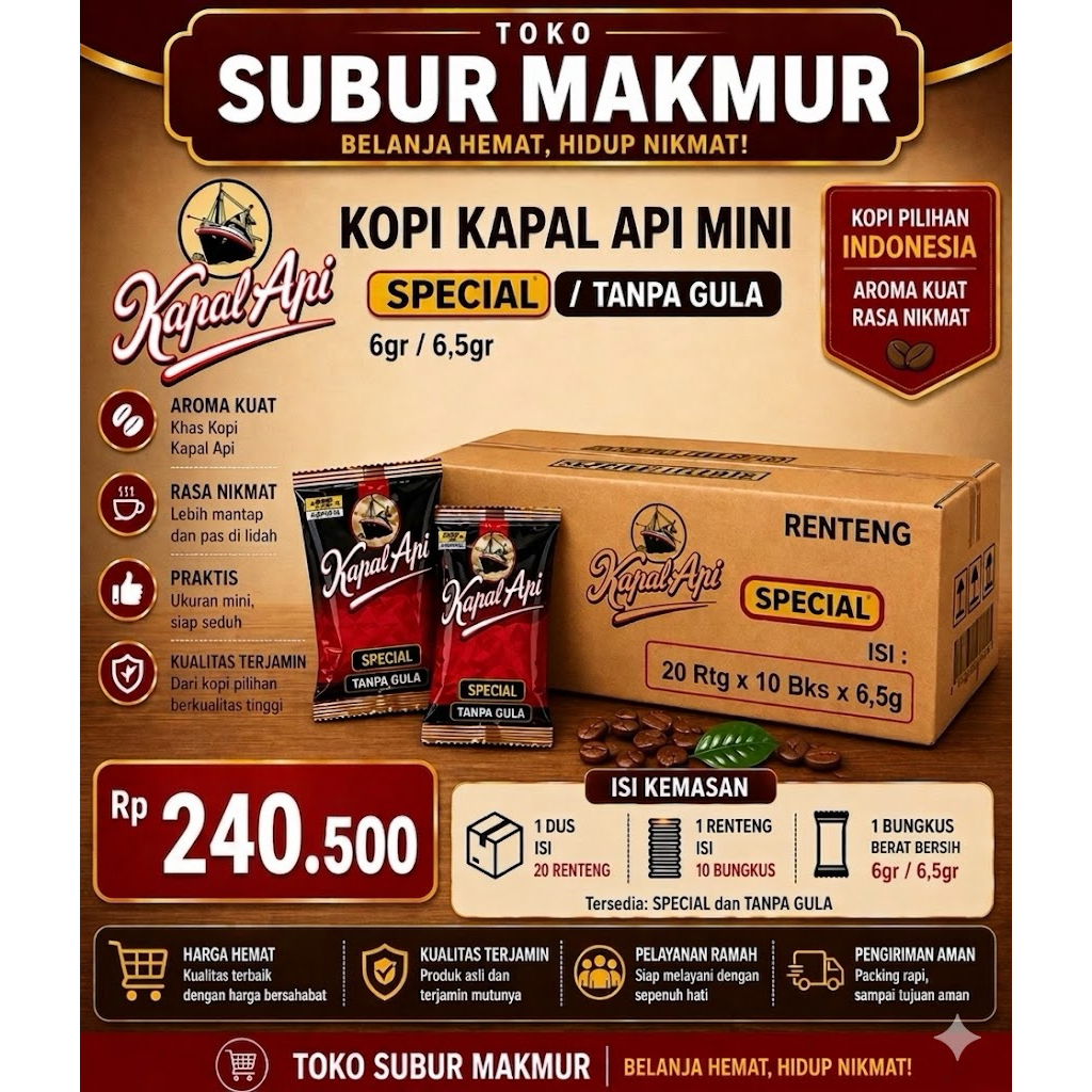 Kopi Kapal Api Mini 6 Gram - Rasa Kopi Pahit, Gula Aren, Susu, Pahit Susu