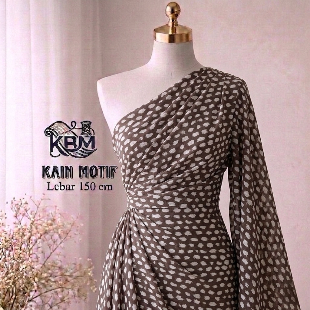 Kain Sifon Yoryu Motif Abstrak Dot Premium - Bahan Ceruti Kerut Crinkle - Bahan Dress Gamis Outer Pa