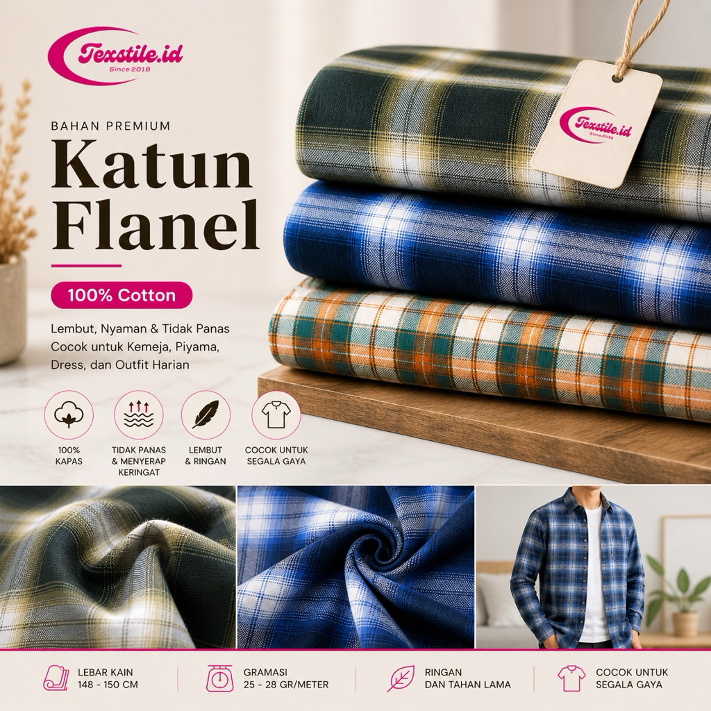 [BISA COD] Kain katun flanel| bahan flanel | kotak kotak flanel | bahan kemeja flanel