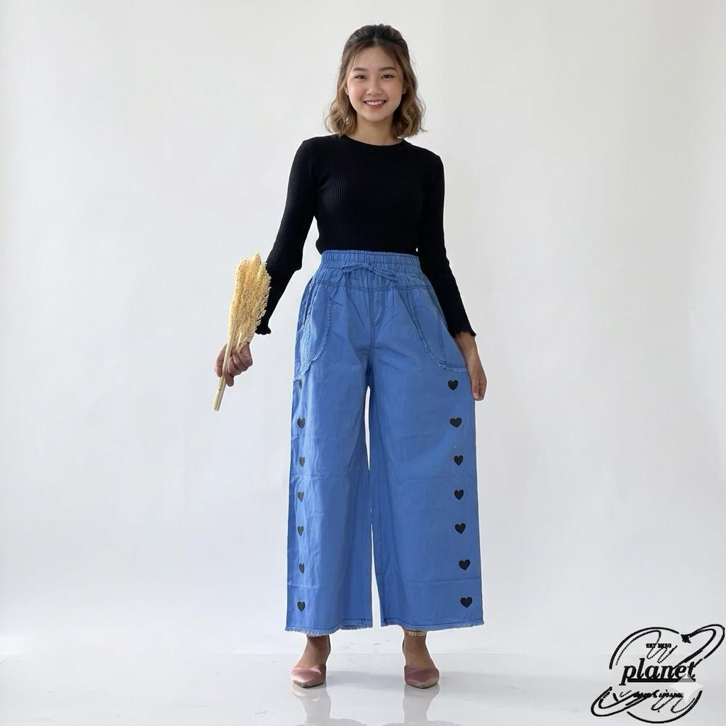 CELANA PANJANG KULOT JEANS HW WANITA KULOT LOVE BF JEANS WANITA BOYFRIEND KULOT JEANS KOREAN STYLE P