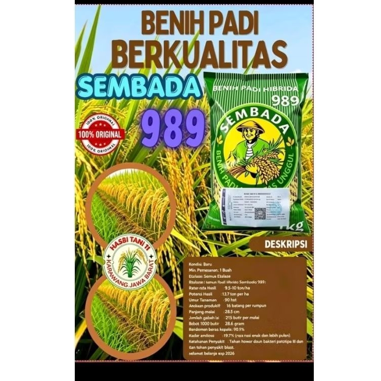 BENIH PADI SEMBADA 989 BERKUALITAS KEMASAN 5KG