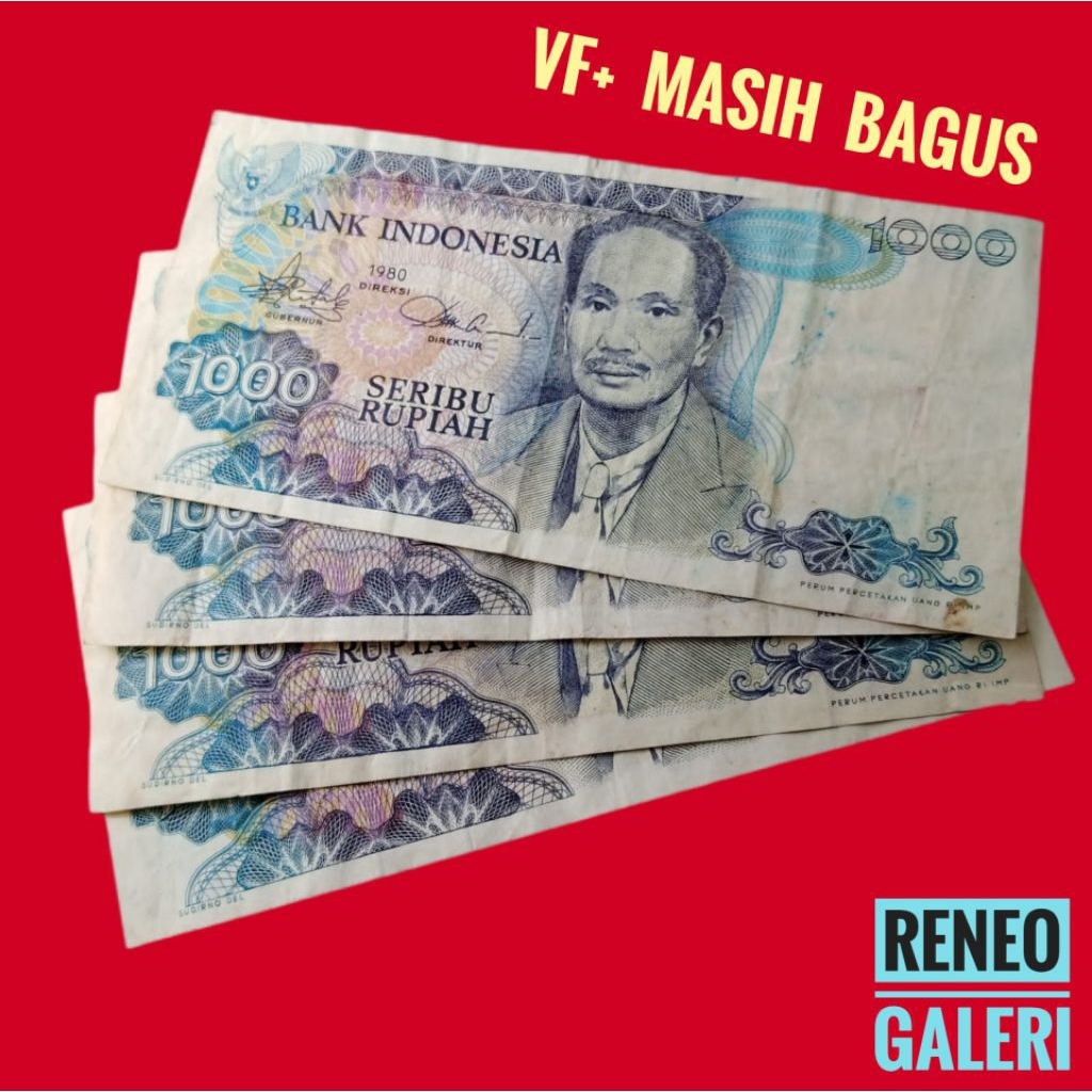 VF+ Asli 1000 Rupiah Dr Sutomo tahun 1980 Rp Soetomo uang kertas kuno Indonesia duit jadul lawas lam