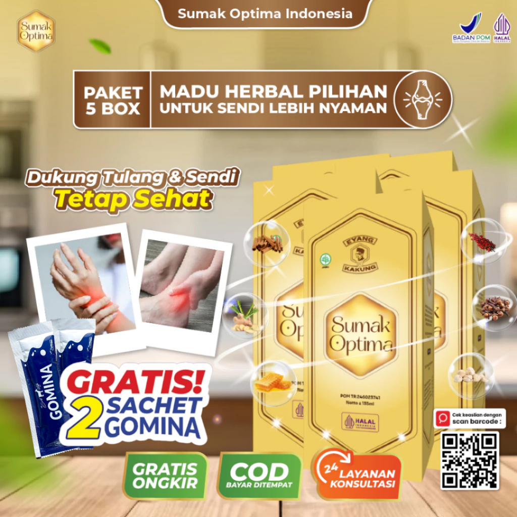 Paket 5 Box Madu Sumak Optima Asli Original Herbal Nyeri Sendi Pegal Linu Kesemutan Asam Urat Sakit 