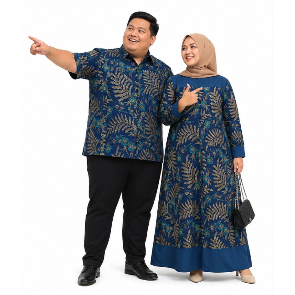 GAMIS JUMBO COUPLE BATIK SARIMBIT BATIK GAMIS BIG SIZE COUPLE BATIK BIRU