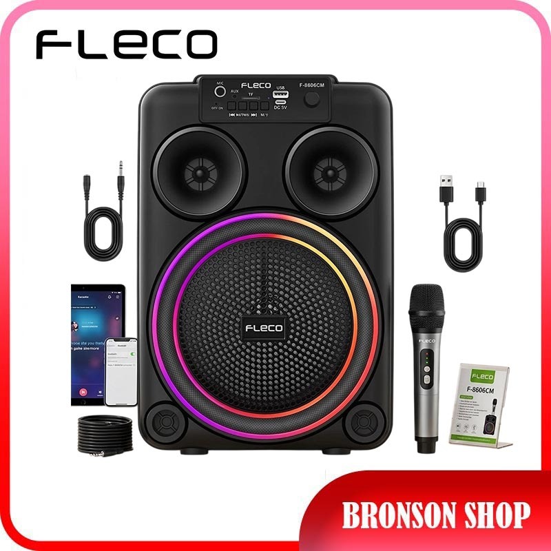 FLECO F-8606 CM Ukuran 8 inch Speaker Portable Mic Karaoke - Speaker Portable FLECO TERBARU