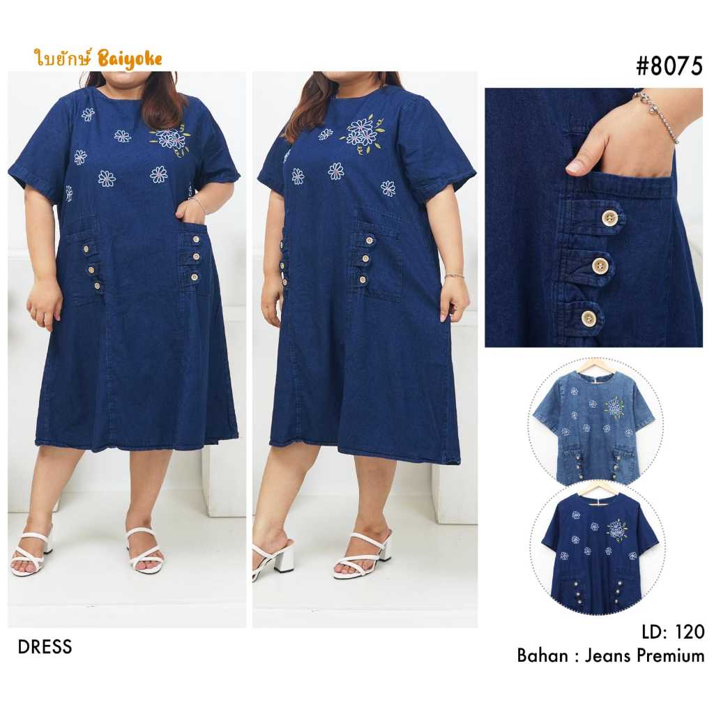 MISS APRIL DRESS JEANS BORDIR PREMIUM JUMBO # 8075