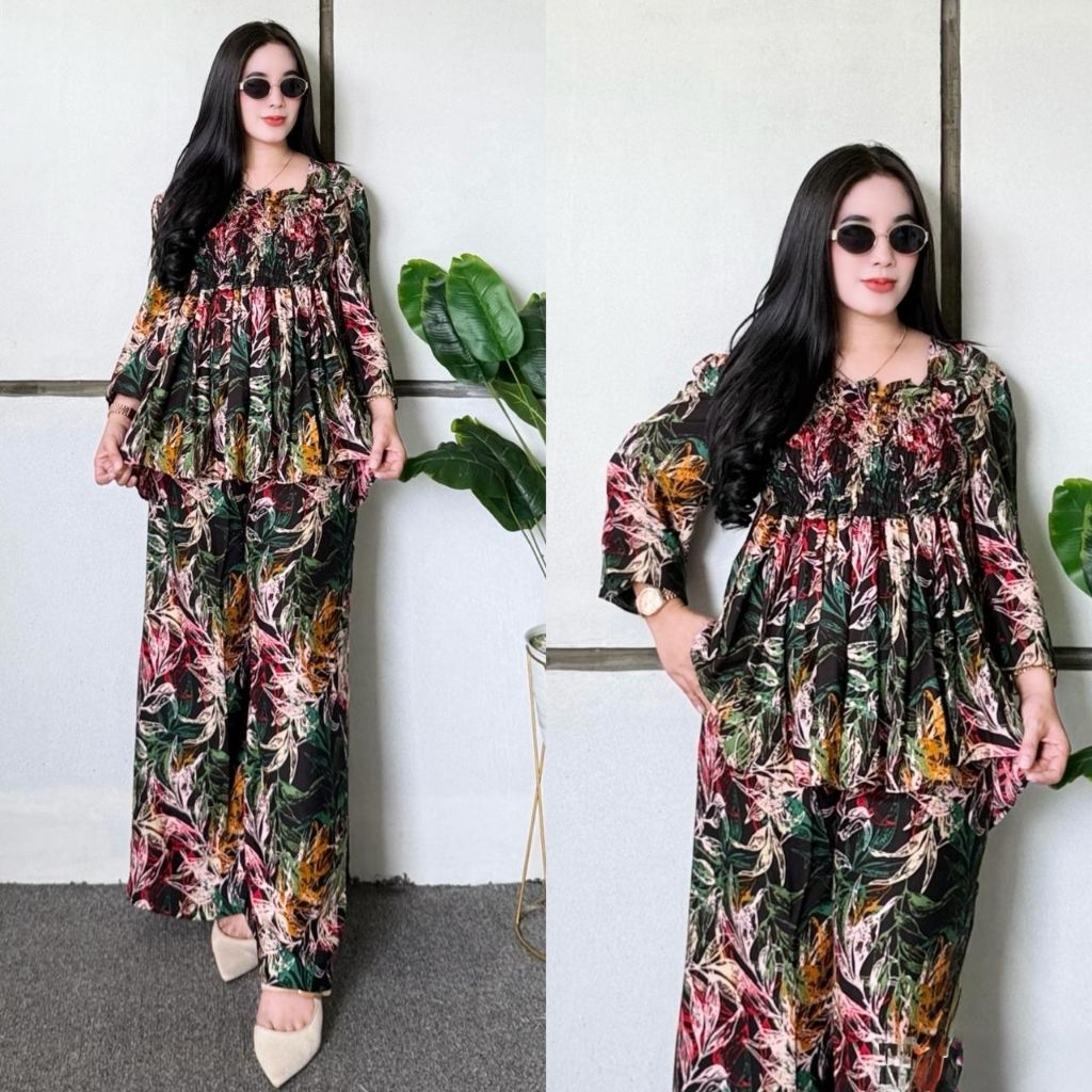 SET ALIA SMOKE//SET RAYON KULOT WANITA TERBARU//MOTIF BUNGA PREMIUM