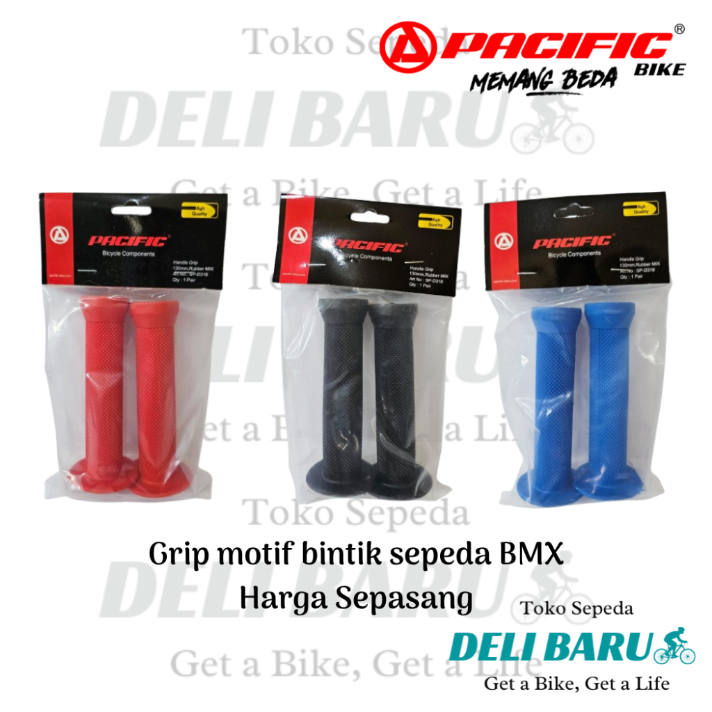 Pacific Handgrip sarung stang grip motif BINTIK panjang 12.5 cm warna merah hitam biru sepeda anak B