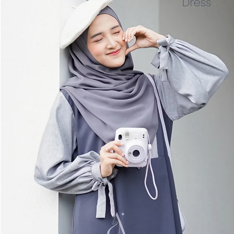 Gamis Syari Wanita Remaja Kekinian Dress Gamis Polos Muslim Terbaru Kombinasi 2 Warna