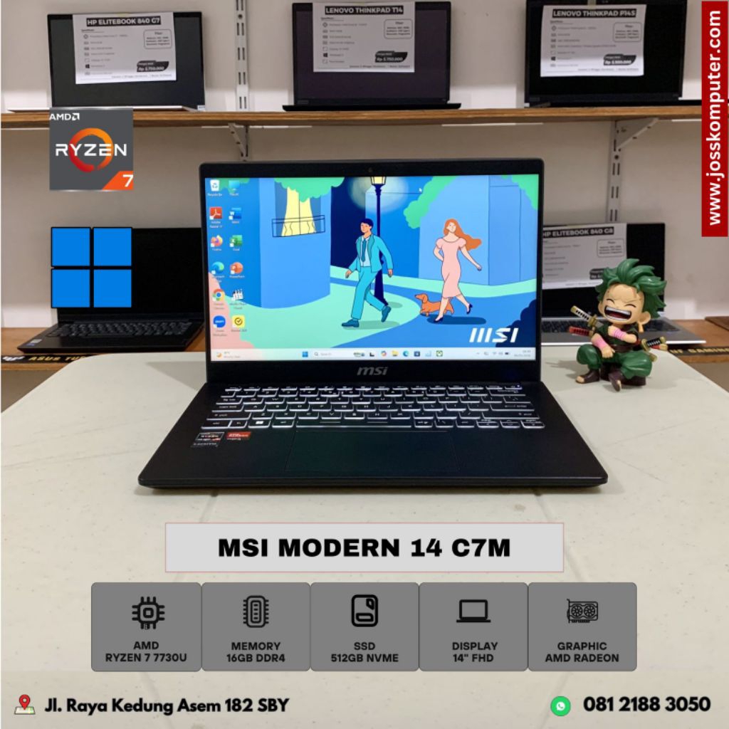 Laptop Gaming MSI MODERN 14 C7M AMD Ryzen 7 7730U Ram 16GB SSD 512GB