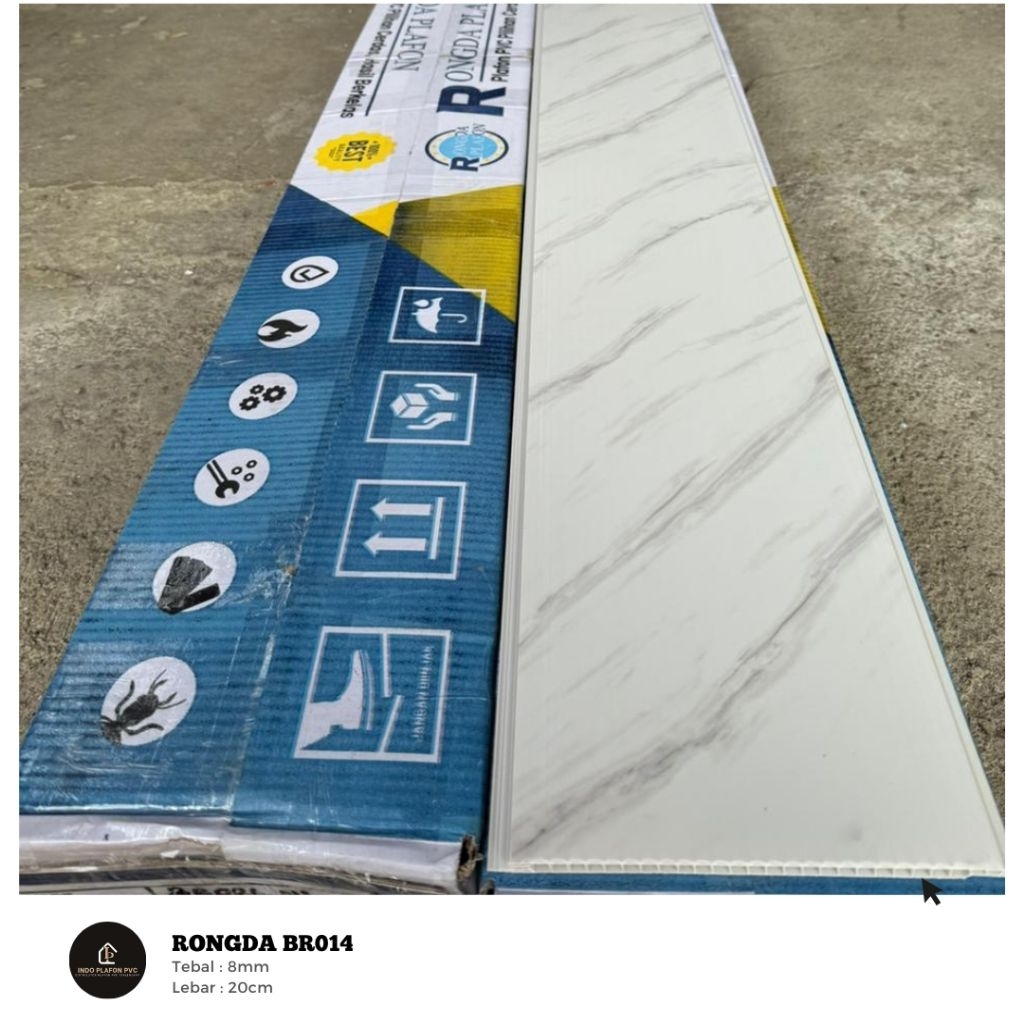 Plafon PVC Putih Glossy Motif Marmer BR014 (PERLEMBAR)