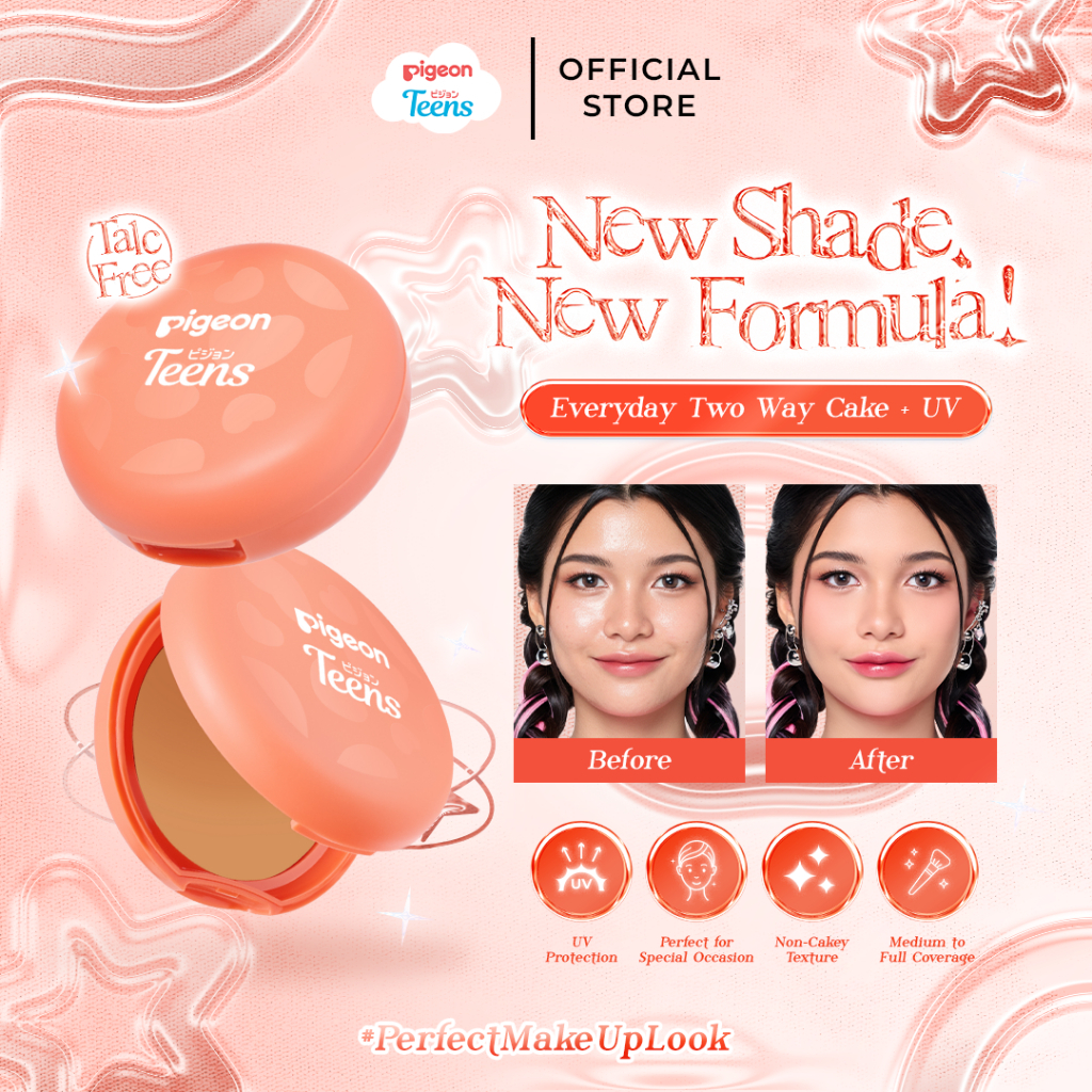PIGEON TEENS EVERYDAY TWO WAY CAKE + UV FILTER |Bedak Foundation Padat Remaja|Medium To Full Coverag