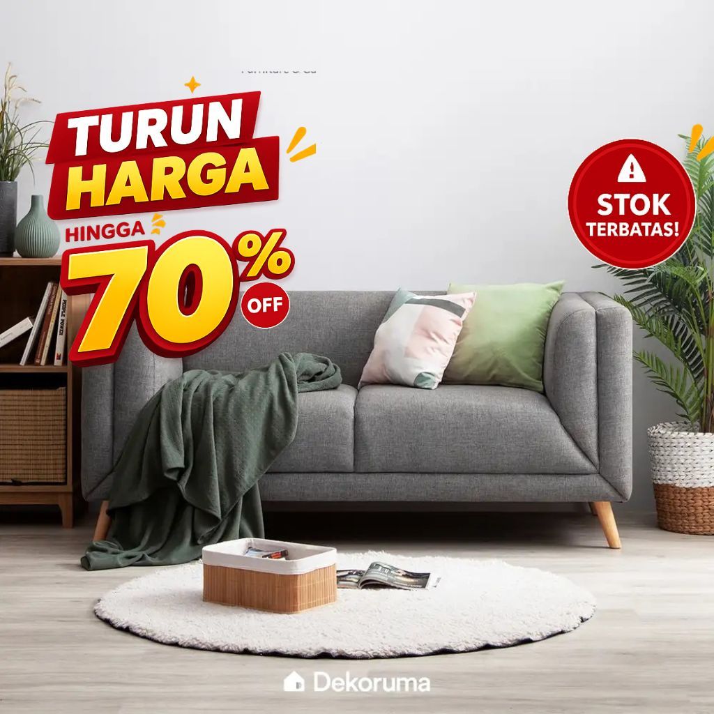 Dekoruma YUUTO Sofa 2 Seater Scandinavian / Kursi Tamu Sofa Minimalis Modern 2 Dudukan Kain - Abu-ab