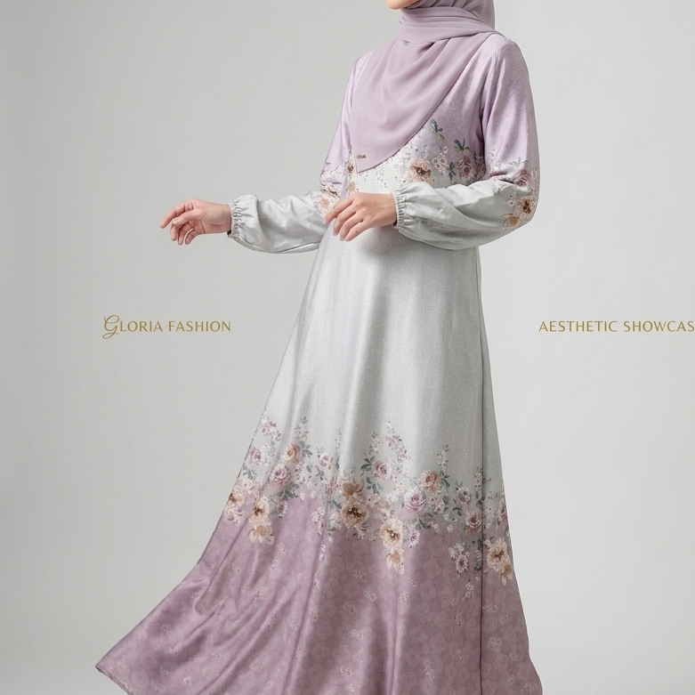 Gloria Gamis Long Dress Silk Premium  - Gamis Kondangan Mewah - Lilac
