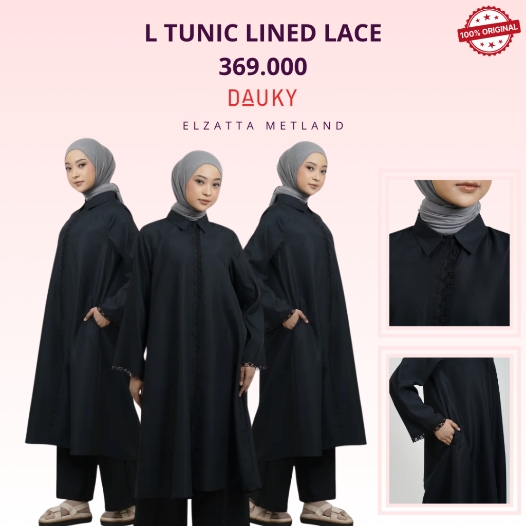 Dauky L Tunic Lined Lace long tunik bahan katun dengan detail motif bordir lace elegant
