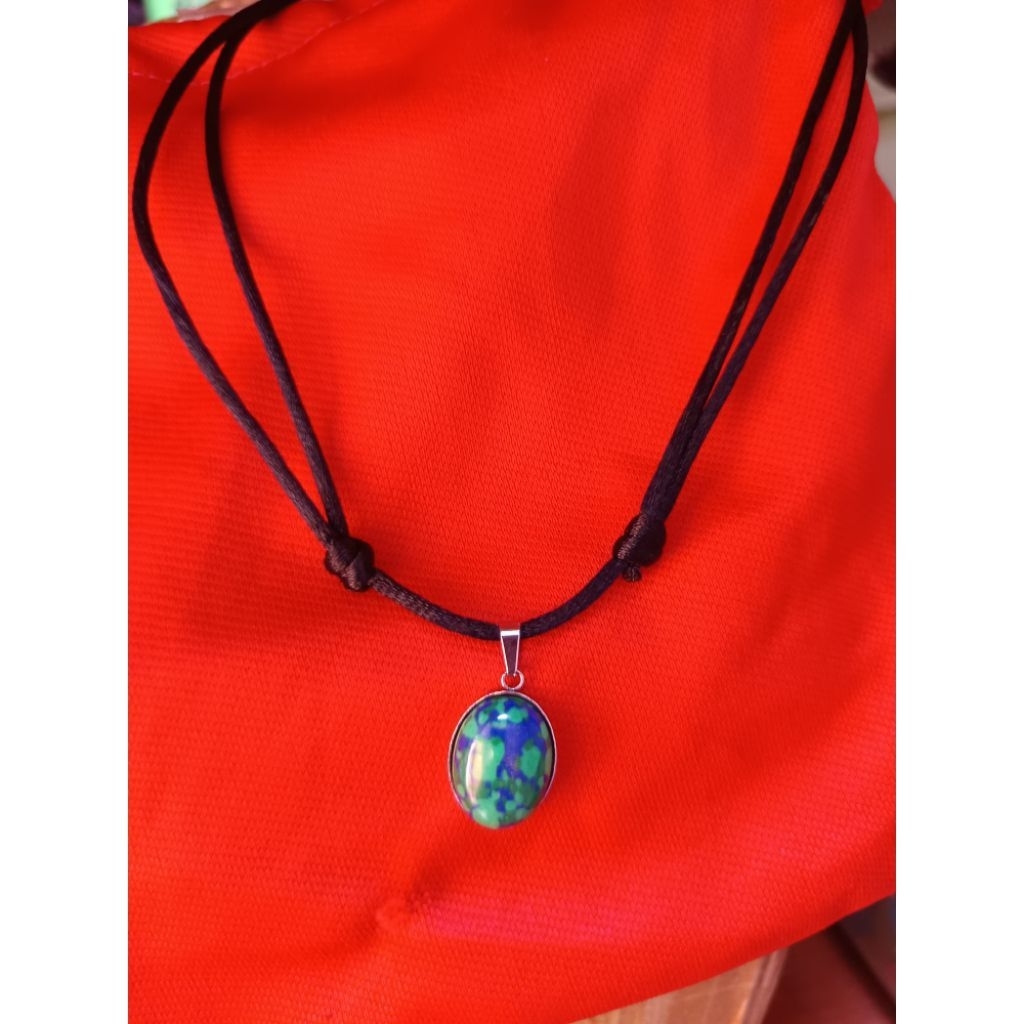kalung liontin batu pirus mesir hijau biru mozaik termurah
