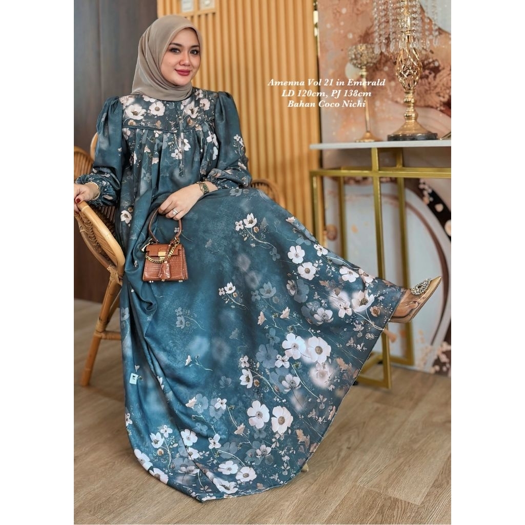 Amenna Dress/Dress muslim/gamis muslim stylish motif bunga