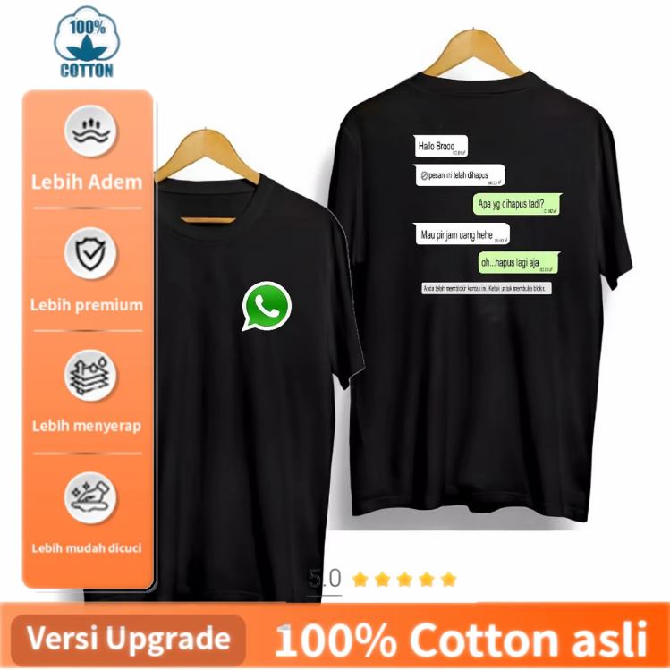 Kaos Sablon Chat WhatsApp Lucu - 100% Katun Premium Adem Nyaman