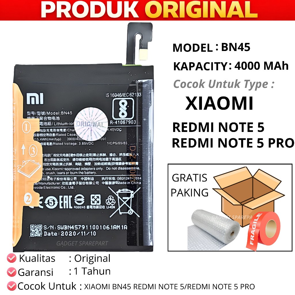 BATERAI XIAOMI REDMI NOTE 5 / BATERAI XIAOMI REDMI NOTE 5 PRO / BATERAI XIAOMI BN45