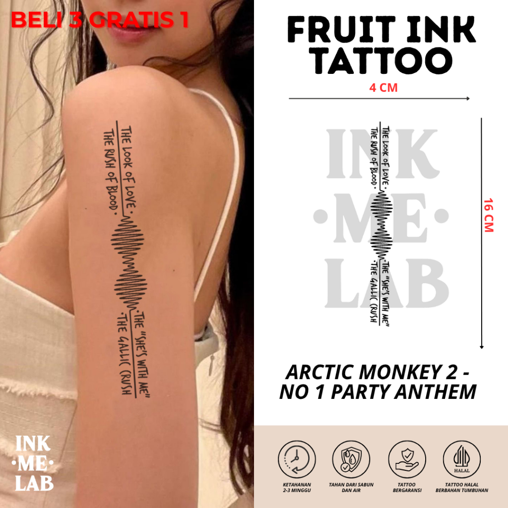 INKMELAB - Arctic Monkey 2 Fruit Ink Temporary Tattoo desain musik penyanyi band , tato temporer tah