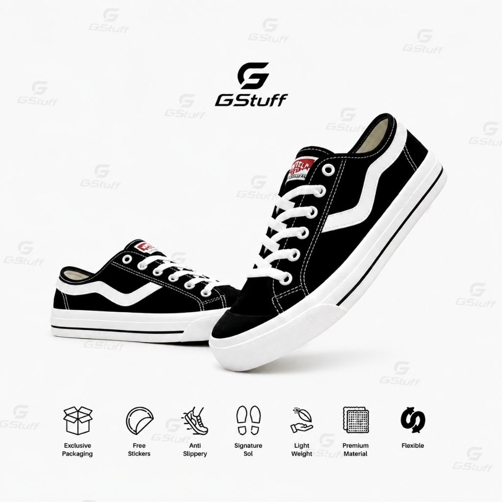￼Ventela Public Low Black White Sz 33-44/Sepatu sekolah/Sepatu ventela/Sepatu keren/Sepatu pria/Sepa