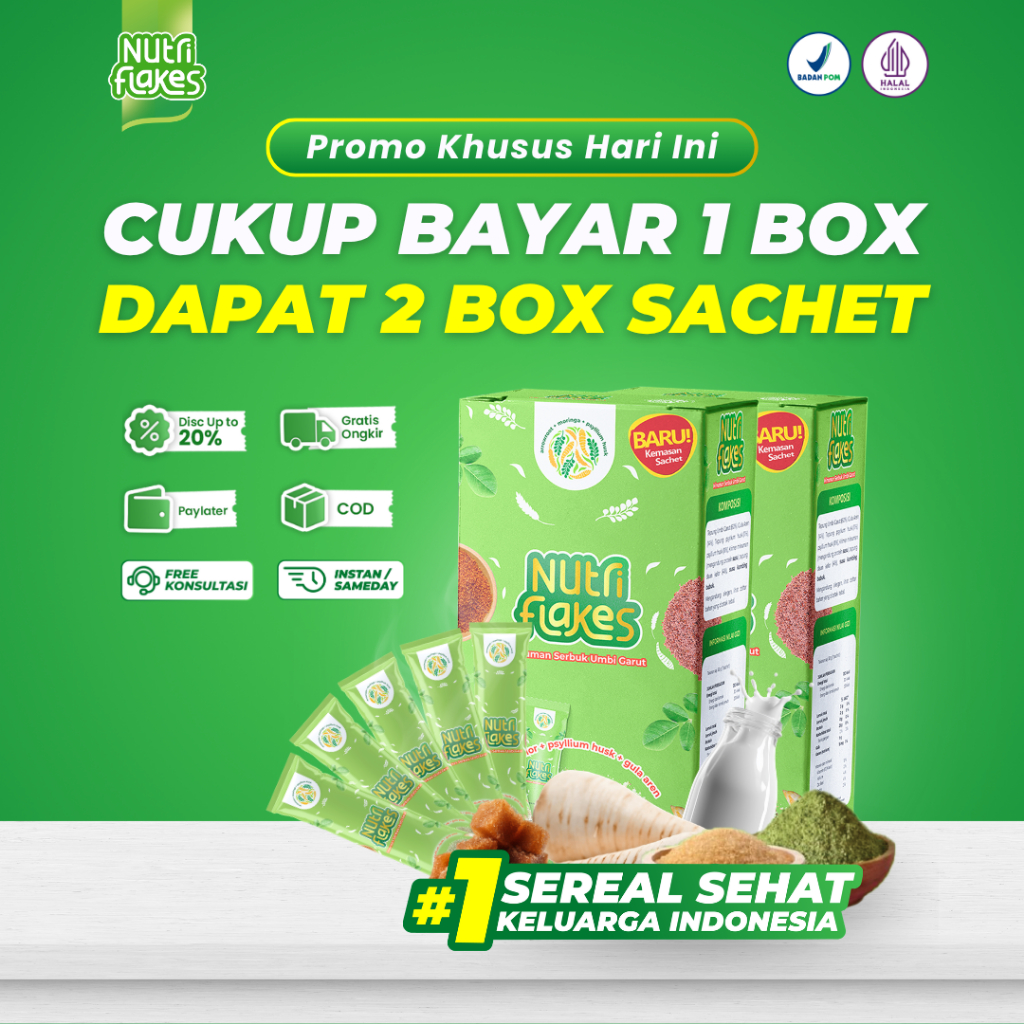 Kemasan Sachet Nutriflakes Sereal Umbi Garut Atasi Asam Lambung