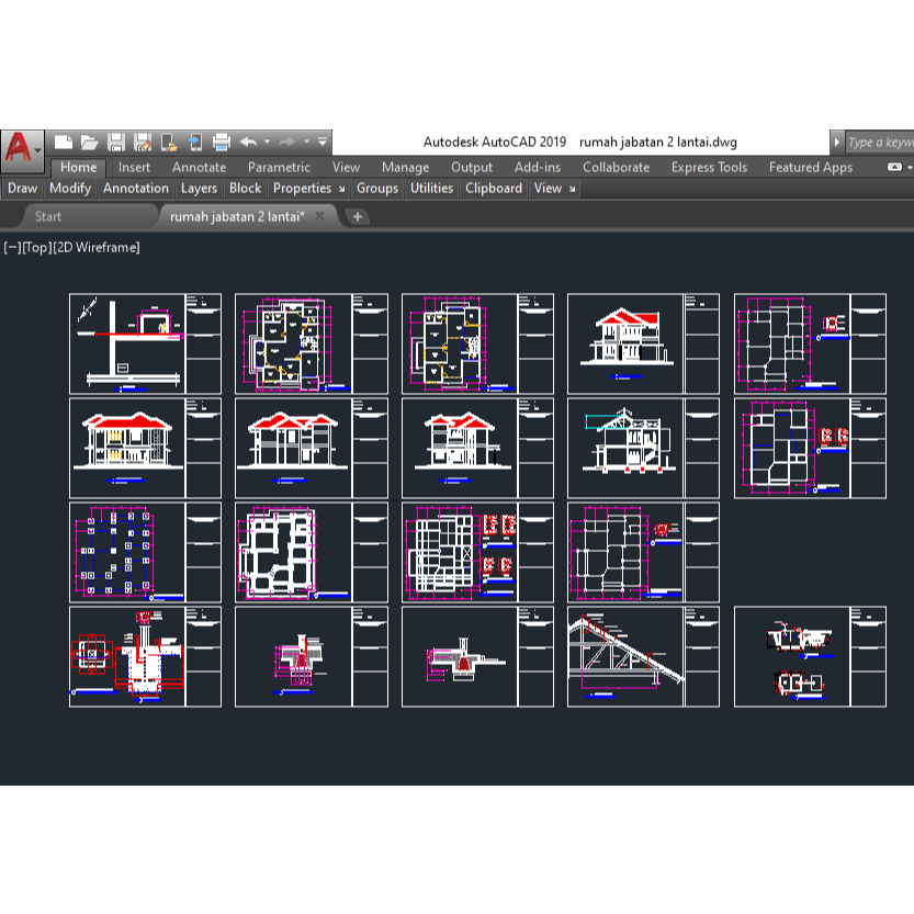 Desain Rumah Jabatan 2 Lantai ( 12,5 x 12 m ) format dwg