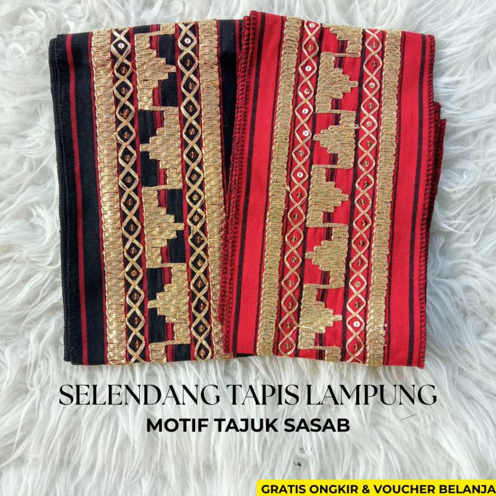 Selendang/Bisban Sulam Tapis Lampung - Bisban Tapis Motif Tajuk Sasab - Selendang Acara Khas Lampung