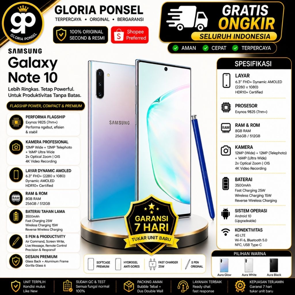 Samsung Galaxy Note 10 Second Sein Like New 99% garansi resmi