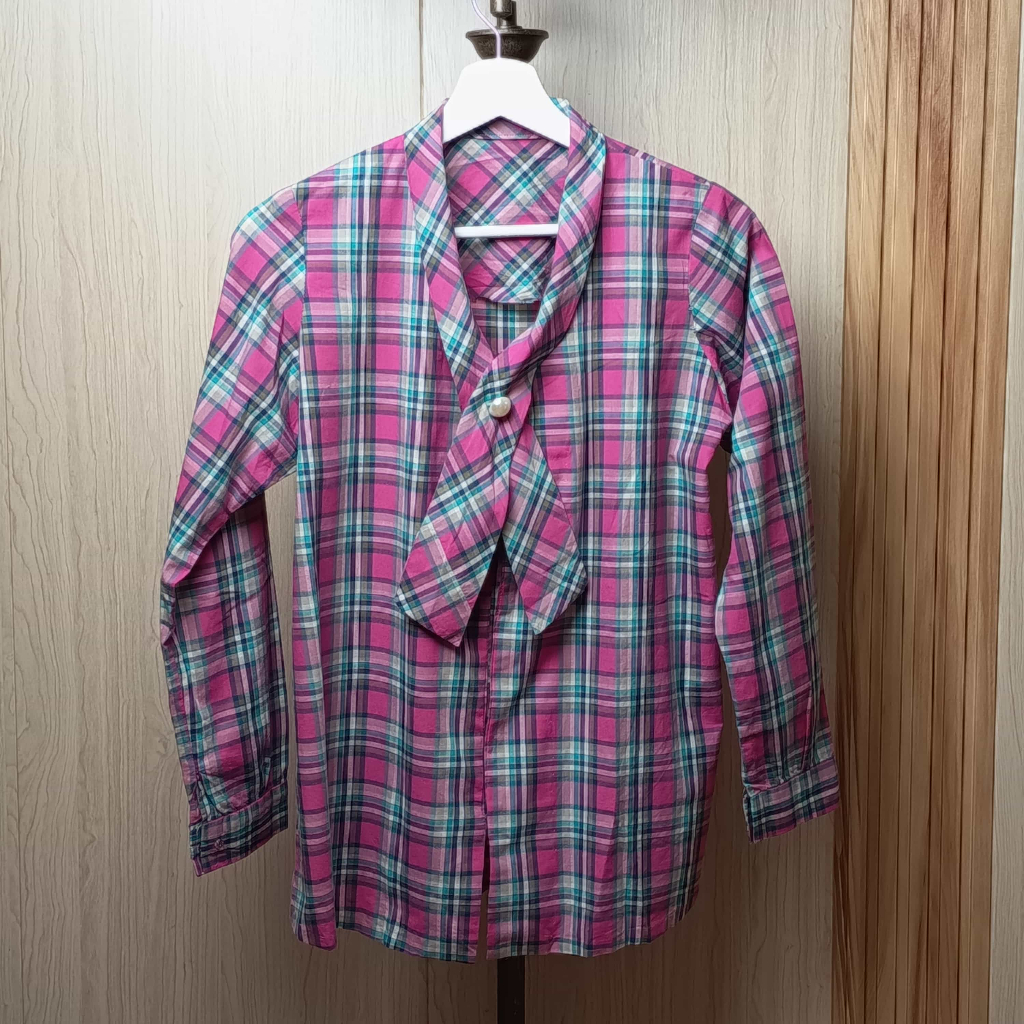 Kemeja Kotak-Kotak Wanita Pink Fuchsia