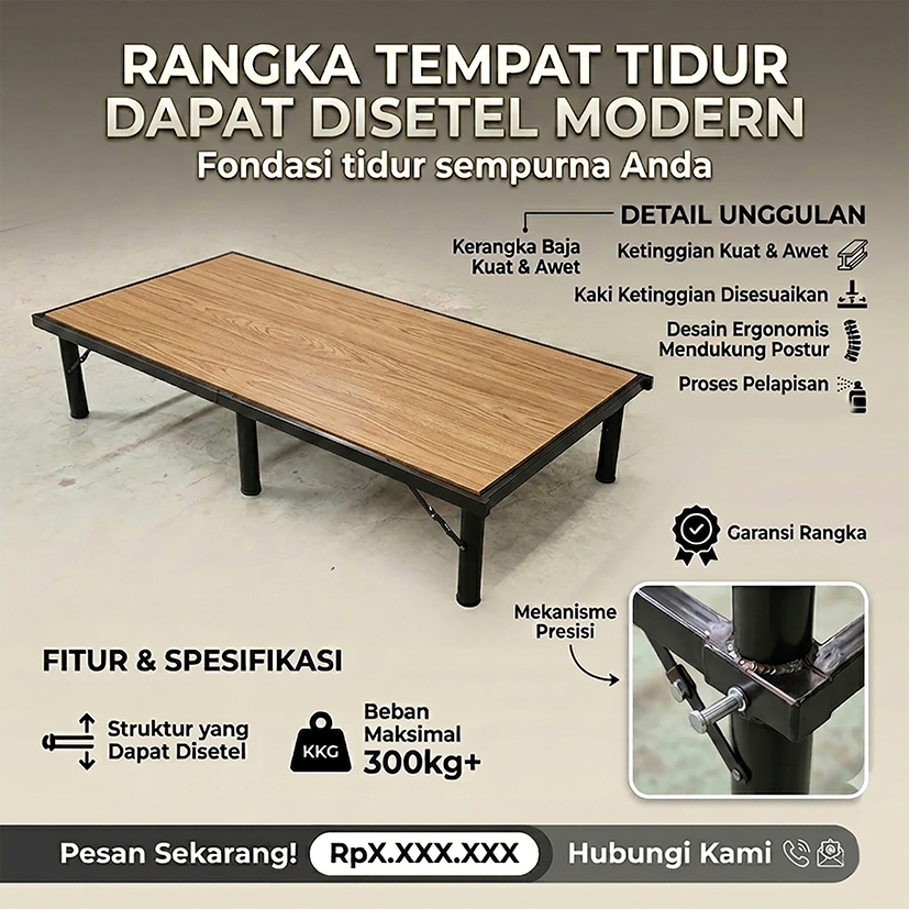MGG Ranjang Lipat Portable 100x200 – Ranjang Besi Minimalis untuk Tamu & Kos