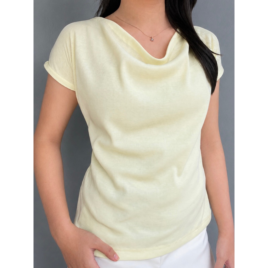 Butter Yellow Rib Knit Top | Kaos Wanita Basic Stretch