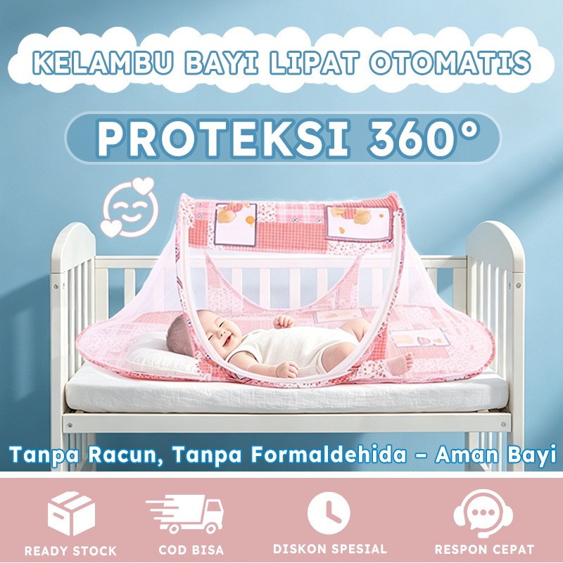 Kelambu Bayi Balita 0-3 Tahun, Perlindungan 360° & Jaring Bernafas Tidak Gerah, Lembut Hypoallergeni