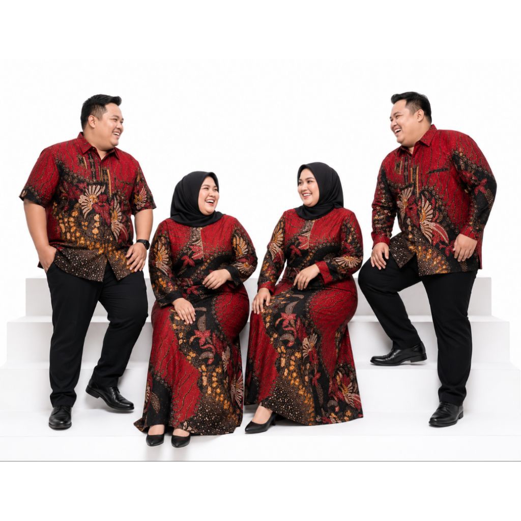 SARIMBIT GAMIS BATIK JUMBO COUPLE BATIK GAMIS MERAH SIZE M L XL XXL XXXL 4L 5L