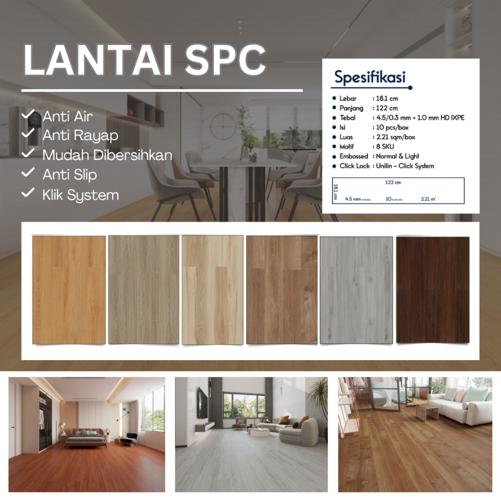 Lantai SPC Click Lock 4.5mm Edervin | Vinyl SPC Waterproof Anti Rayap Anti Slip Lantai Rumah Kantor