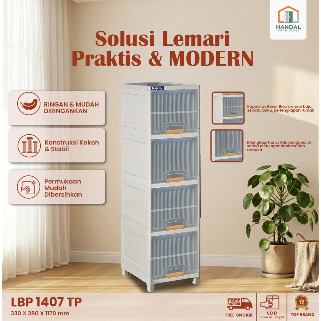 Napolly Locker Box & Lemari Plastik LBP 1407 TP 4 Susun 7 Sekat – Lemari Penyimpanan Pakaian / Rak M