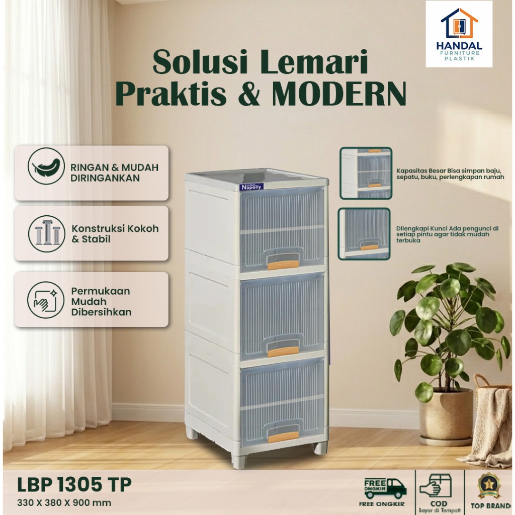 Napolly Locker Box & Lemari Plastik LBP 1305 TP 3 Susun 5 Sekat, Rak Penyimpanan / Lemari Pakaian / 