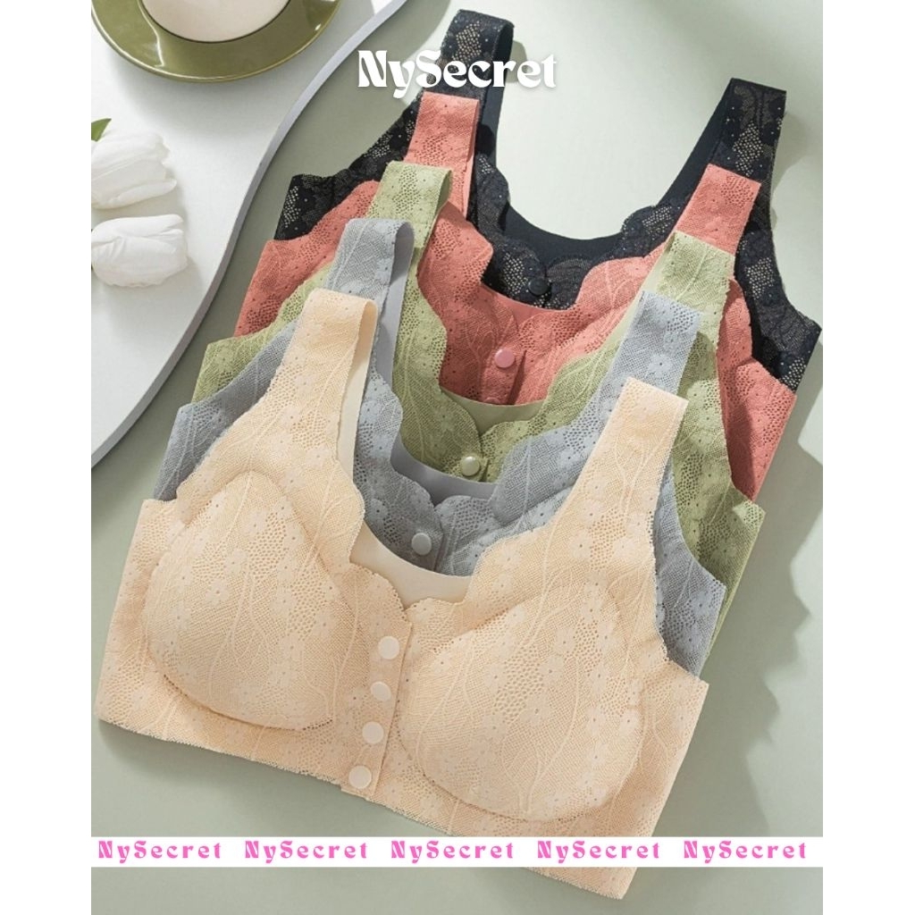 nysecret - Bra seamless tanpa kawat kancing depan renda bunga