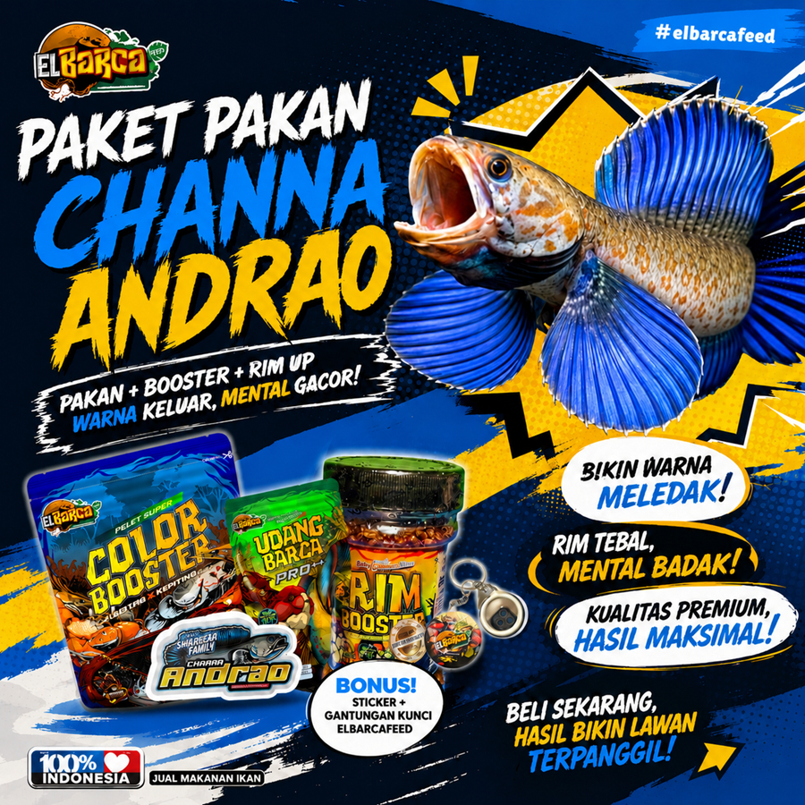 PAKET PAKAN CHANNA ANDRAO pakan progress warna High FIN Biru Blue Booster + Free Sticker Channa